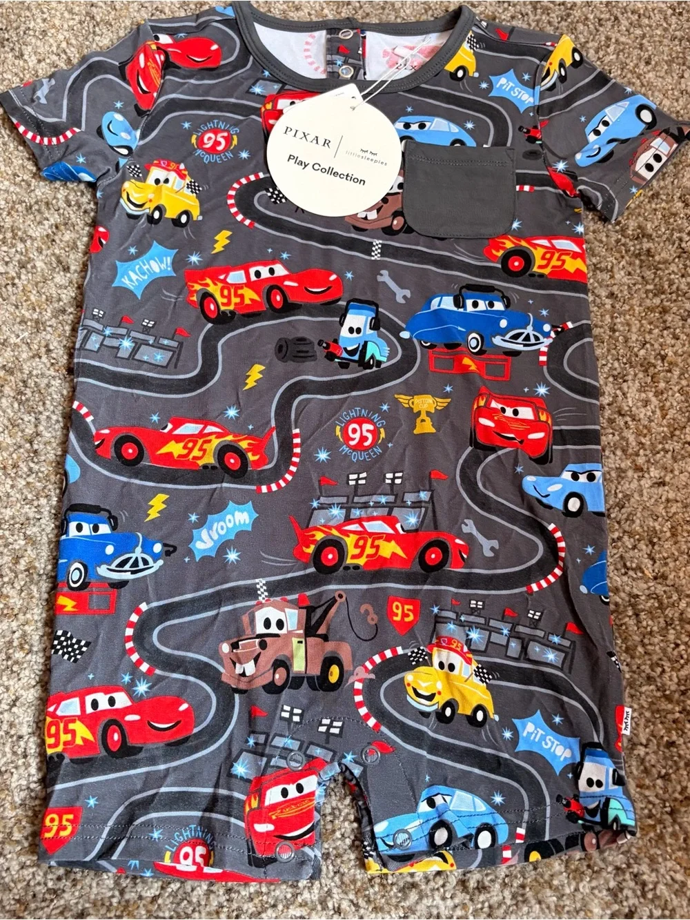 Little Sleepies Pixar Cars Gray Lightning McQueen Kids Short Romper